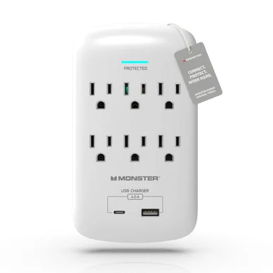 Monster 0002-1944 Wall Tap Surge 6 Ac 1 Usb-c 1 Usb A White