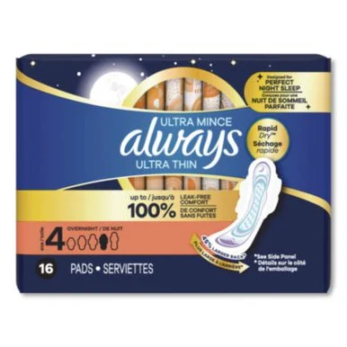 Procter & Gamble 12851 Ultra Thin Overnight Pads With Wings, Size 4, Overnight Absorbency, 16/pack, 6 Packs/carton