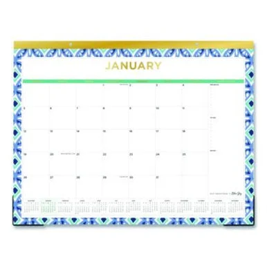 Blue Sky 133694 Tile Monthly Desk Pad Calendar, Geometric Artwork, 22 X 17, White/blue/green Sheets, 12-month (jan To Dec): 2026
