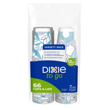 Georgia Pacific 15030 To Go Paper Cups And Lids Combo, 12 Oz, Blue/white, 66/pack