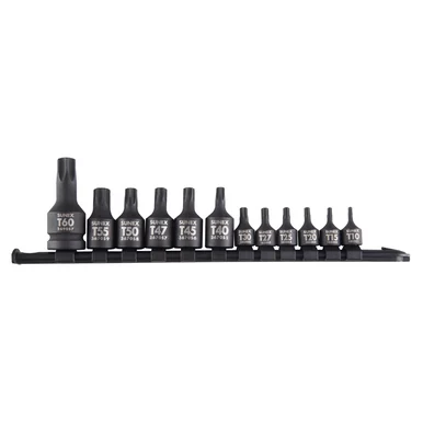 Sunex 1820SA 12-piece Star Impact Socket Set On Rail - 1/4 Inch, 3/8 Inch, And 1/2 Inch Drive