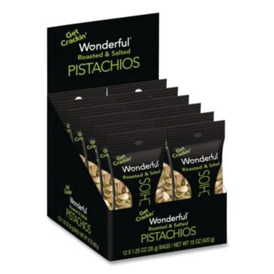 Everybodys Nuts 70217 Wonderful Pistachios In Shell Roasted And Salted, 1.5 Oz Bag, 12 Bags/box