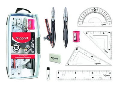 Maped Helix 897010 Metal Compass And Geometry Set, Metal/plastic, Black/clear, 10 Pieces
