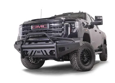 Fab Fours GM24Q62621 Black Steel Elite Front Bumper with Sensors (Alt Version) for 2024 GMC HD