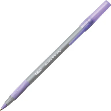 Bic Round Stic Comfort Grip Pen - Medium Pen Point Type - Purple Ink - Frost Barrel - 12 / Dozen (GSMG11PE)