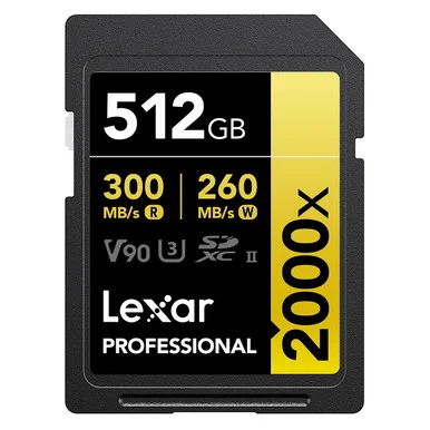 Lexar LSD2000512G-RNNNU Professional Sdxc Memory Card 2000x 512gb Class 10 V90 Uhs-ii U3 W/o Reader R300/w260mbs