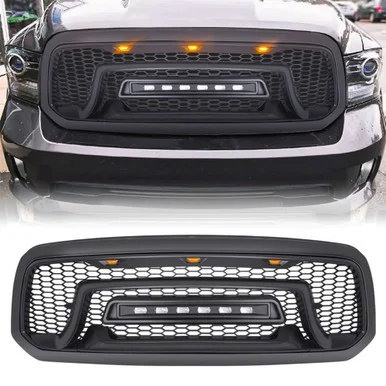 American Modified AMDEBA00101 Armor Grille with Off-Road Lights for Dodge Ram 1500 - Matte Black