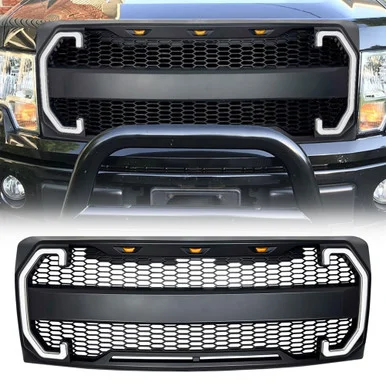American Modified AMFMAA00124 Raptor Style Grille with DRL & Turn Signal for Ford F-150 2009-14 - Matte Black