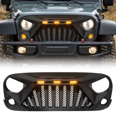 American Modified AMJPAA00122 Goliath Grille with LED Lights for Jeep Wrangler JK 2007-18 - Matte Black