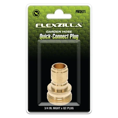 Flexzilla PW3471 Quick-connect Plug, 3/4" Mght X Quick-connect Plug, Brass