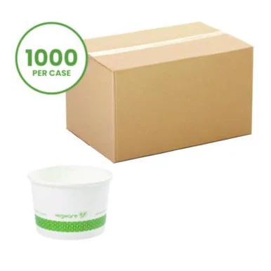 Vegware SC08G Soup Containers, 8 Oz, 3.5" Diameter X 2.4" H, White/green, Paper, 1,000/carton