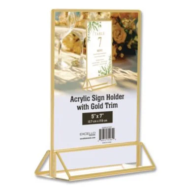 Excello Global Products SGNHGT5X7 Acrylic Sign Holder With Gold Trim, 5 X 7 Insert