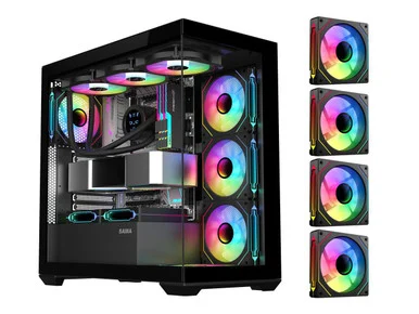 SAMA SV01BK SV01 Mid Tower PC Case with ARGB Fans and Dual Tempered Glass Black