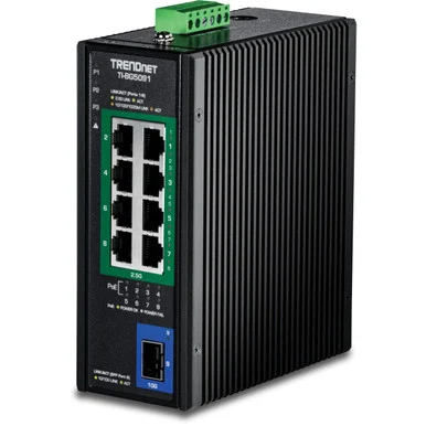 TRENDnet 9-Port Industrial 2.5G DIN-Rail PoE++ Switch with 10G SFP+ Port, TI-BG5091, Multi-Gigabit, 8 x 2.G PoE++ Ports, 1 x 10G SFP+ Port, 480W PoE Power Budget, 60Gbps, Lifetime Protection, Black