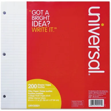 Universal Filler Paper, 3-Hole, 8.5 x 11, Medium/College Rule, 200/Pack (unv-20921)