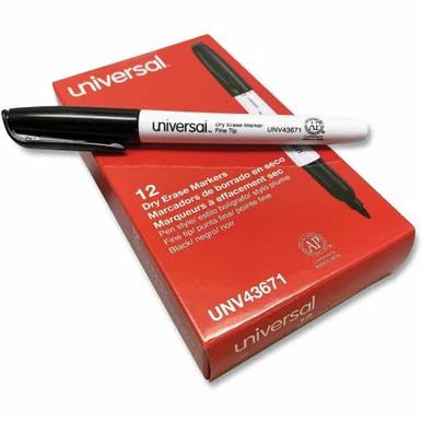Universal Pen Style Dry Erase Marker, Fine Bullet Tip, Black, Dozen (unv-43671)