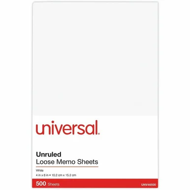 Universal Loose White Memo Sheets, 4 x 6, Unruled, Plain White, 500/Pack (unv-46500)