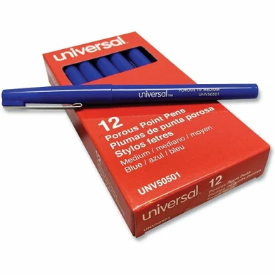 Universal Porous Point Pen, Stick, Medium 0.7 mm, Blue Ink, Blue Barrel, Dozen (unv-50501)