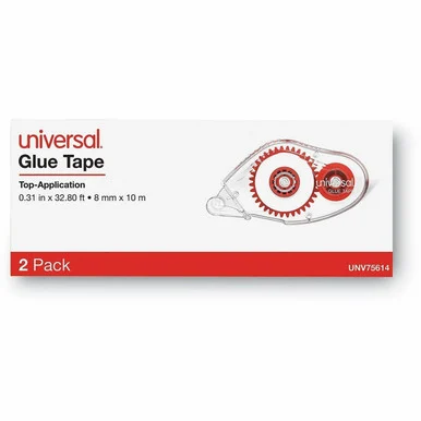 Universal Double-sided Adhesive Tape Roller, 0.31" x 32.8 ft, Dries Clear, 2/Pack (unv-75614)