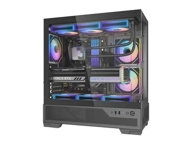 SAMA V43BKADA6X1GL V43 Mid Tower PC Case with 6 ARGB Fans and Tempered Glass Black