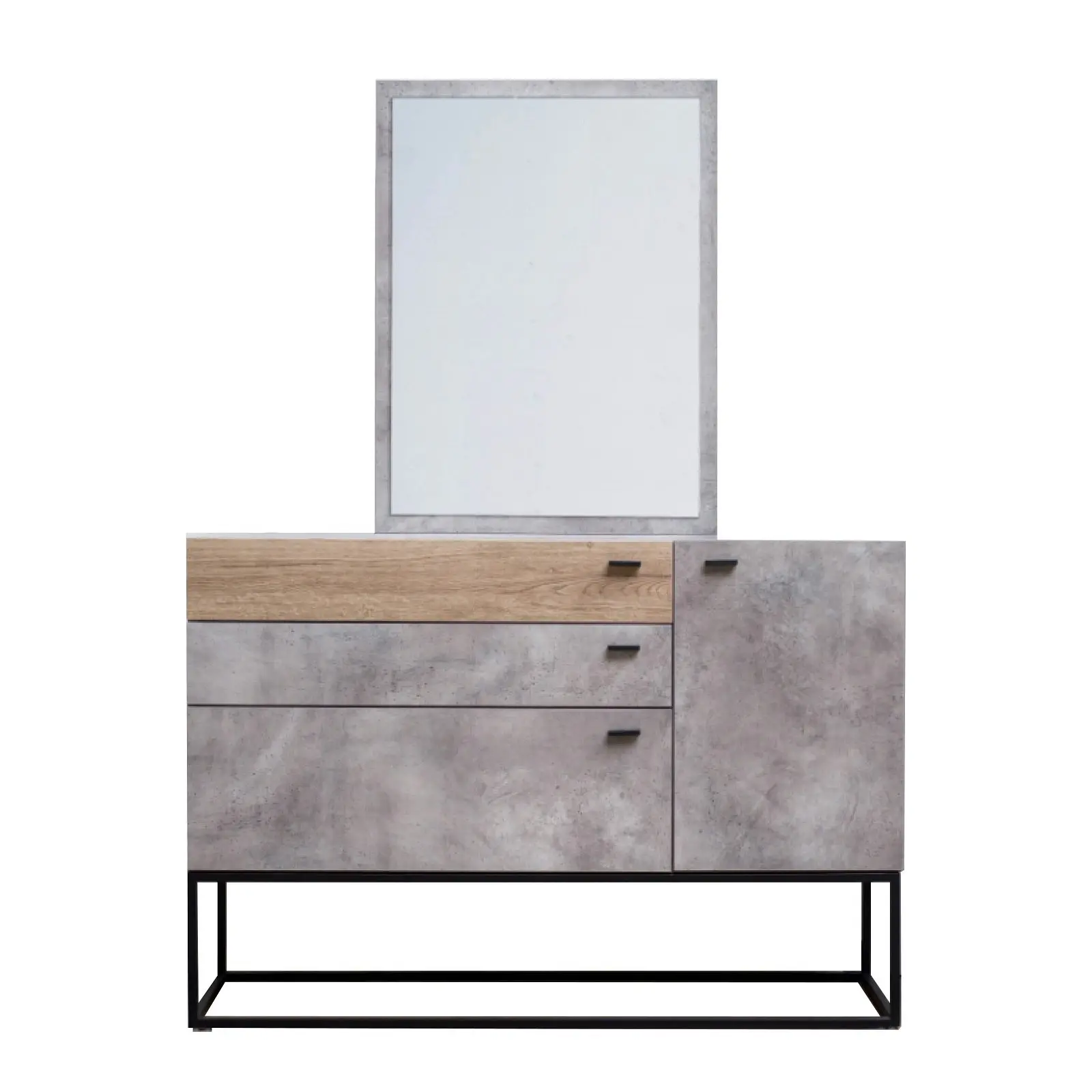 Simon Dresser with Mirror Drawers Shelf Cabinet Dark Oak Cement - Furniture