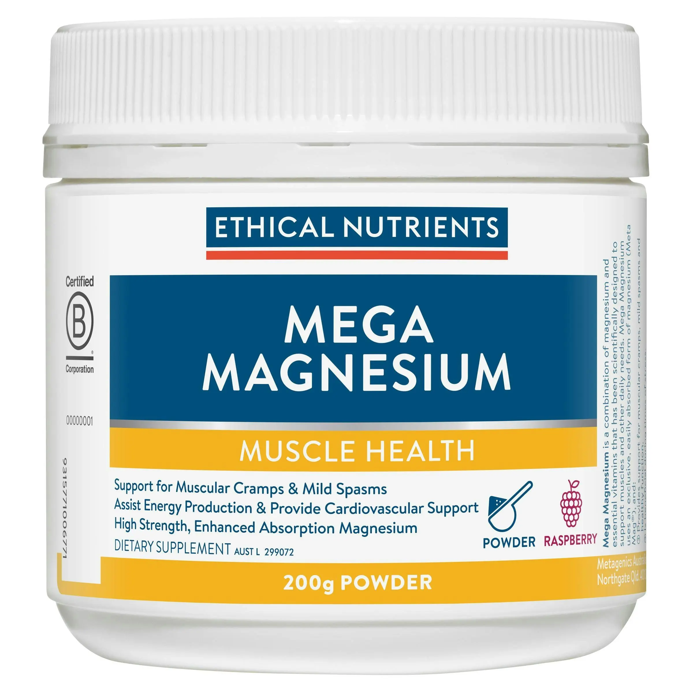 Ethical Nutrients Mega Magnesium Powder Raspberry 200g - Health