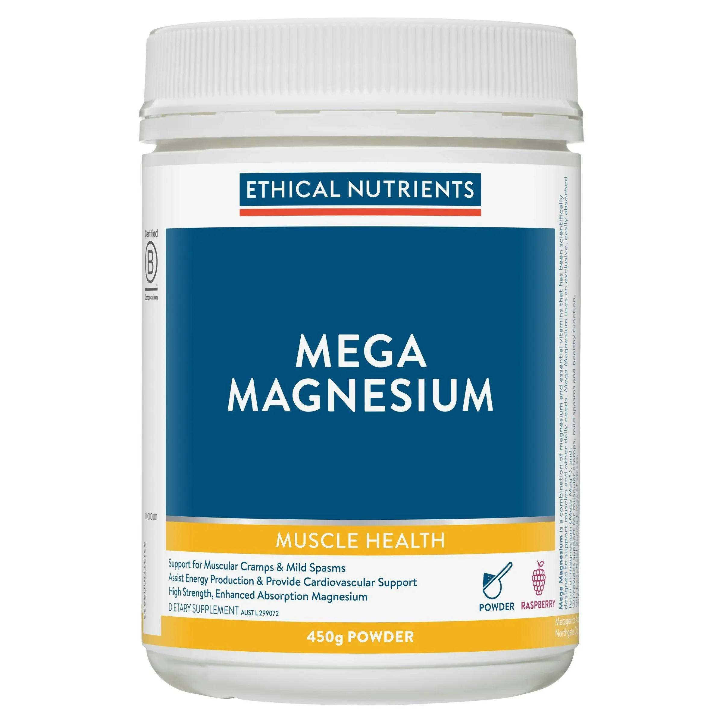 Ethical Nutrients Mega Magnesium Powder Raspberry 450g - Health