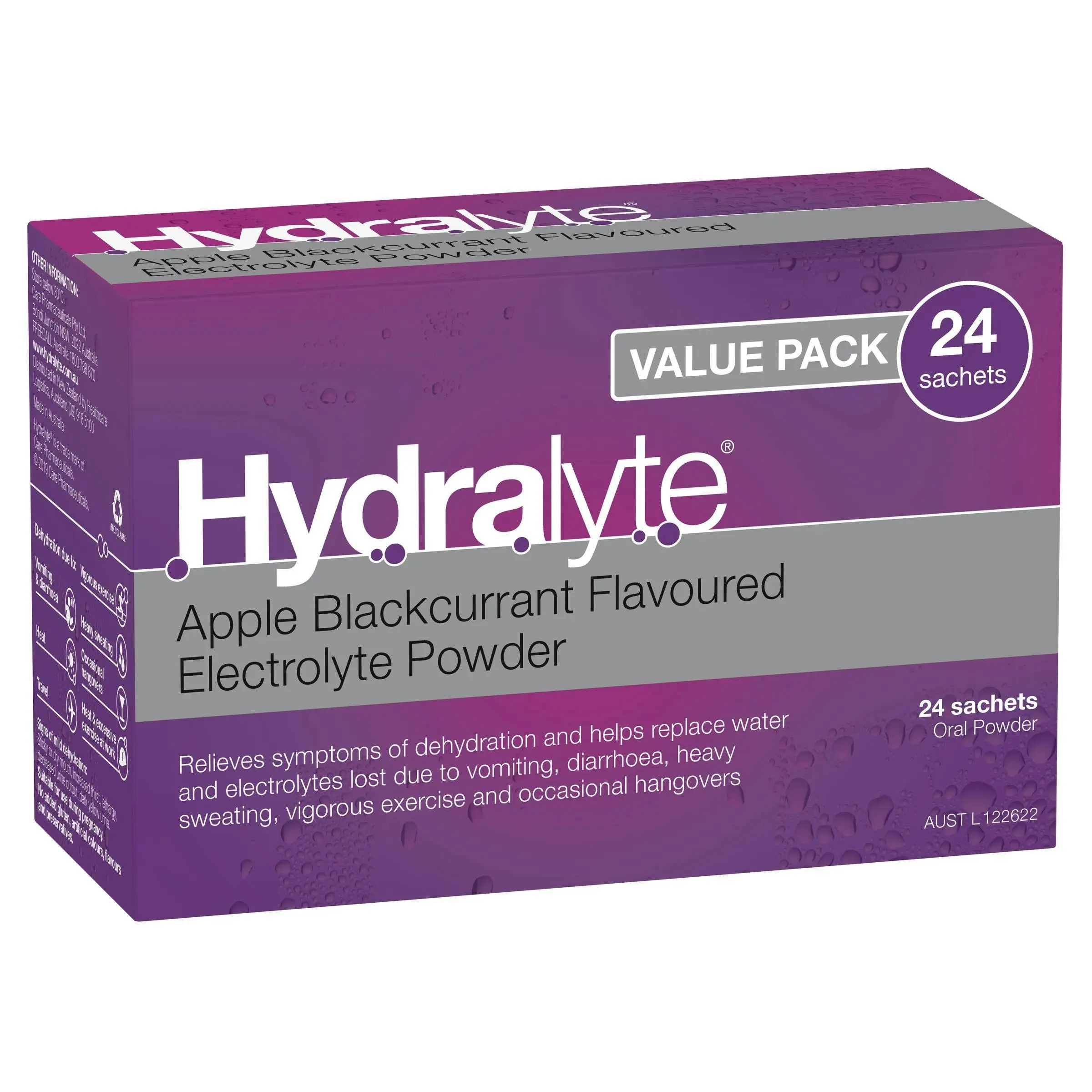Hydralyte Electrolyte Powder Apple Blackcurrant 24 Pack - Health