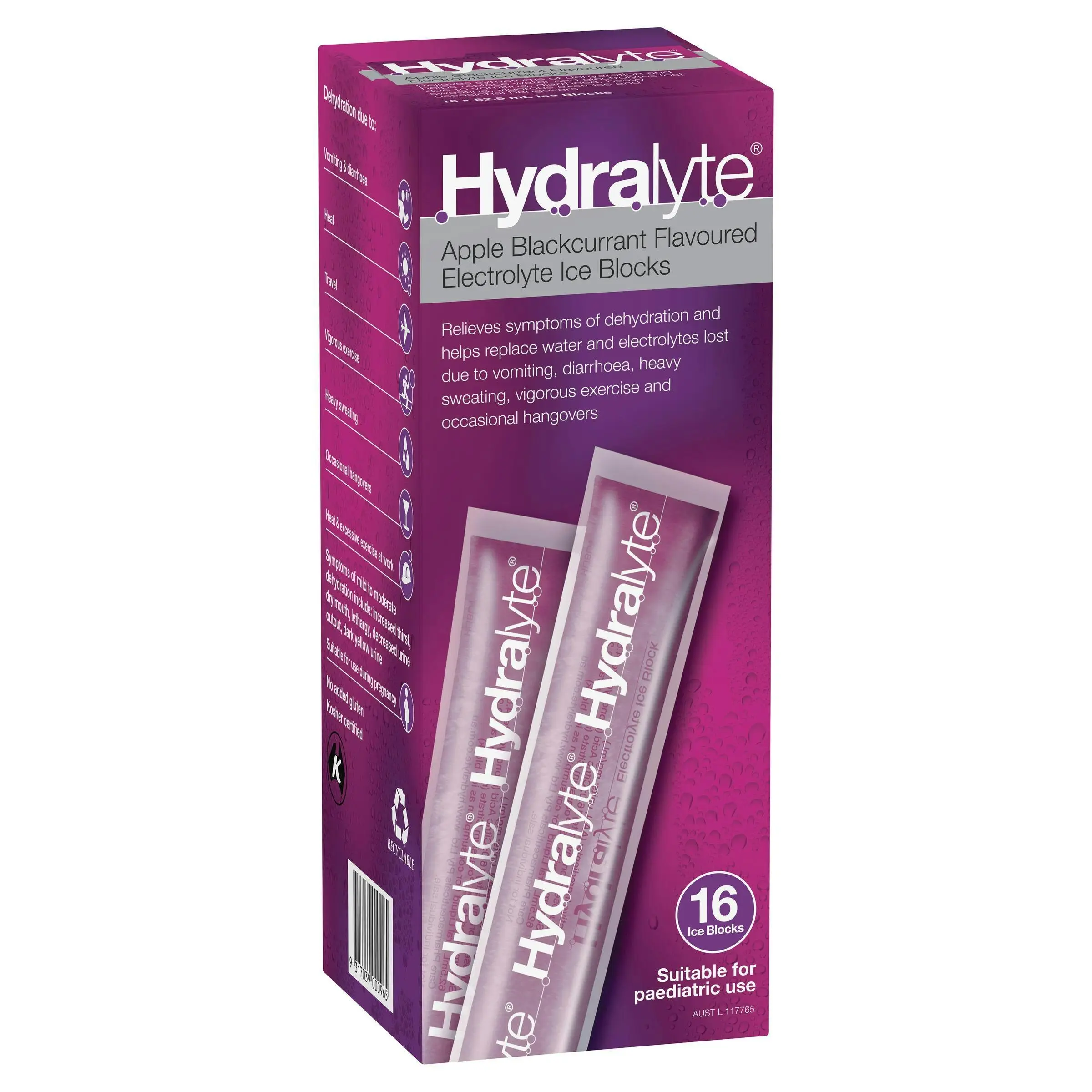 Hydralyte Electrolyte Ice Blocks Apple Blackcurrant 16 Pack - Health