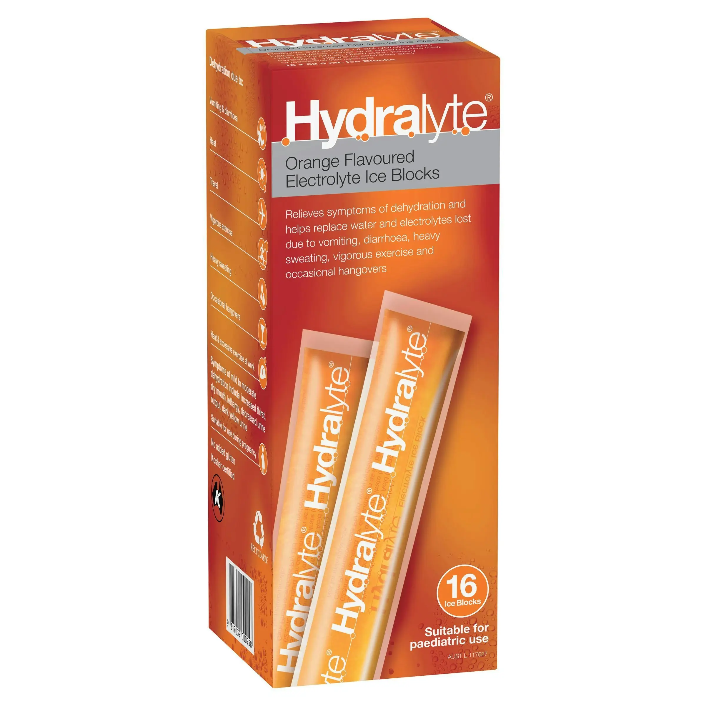 Hydralyte Electrolyte Ice Blocks Orange 16 Pack - Health