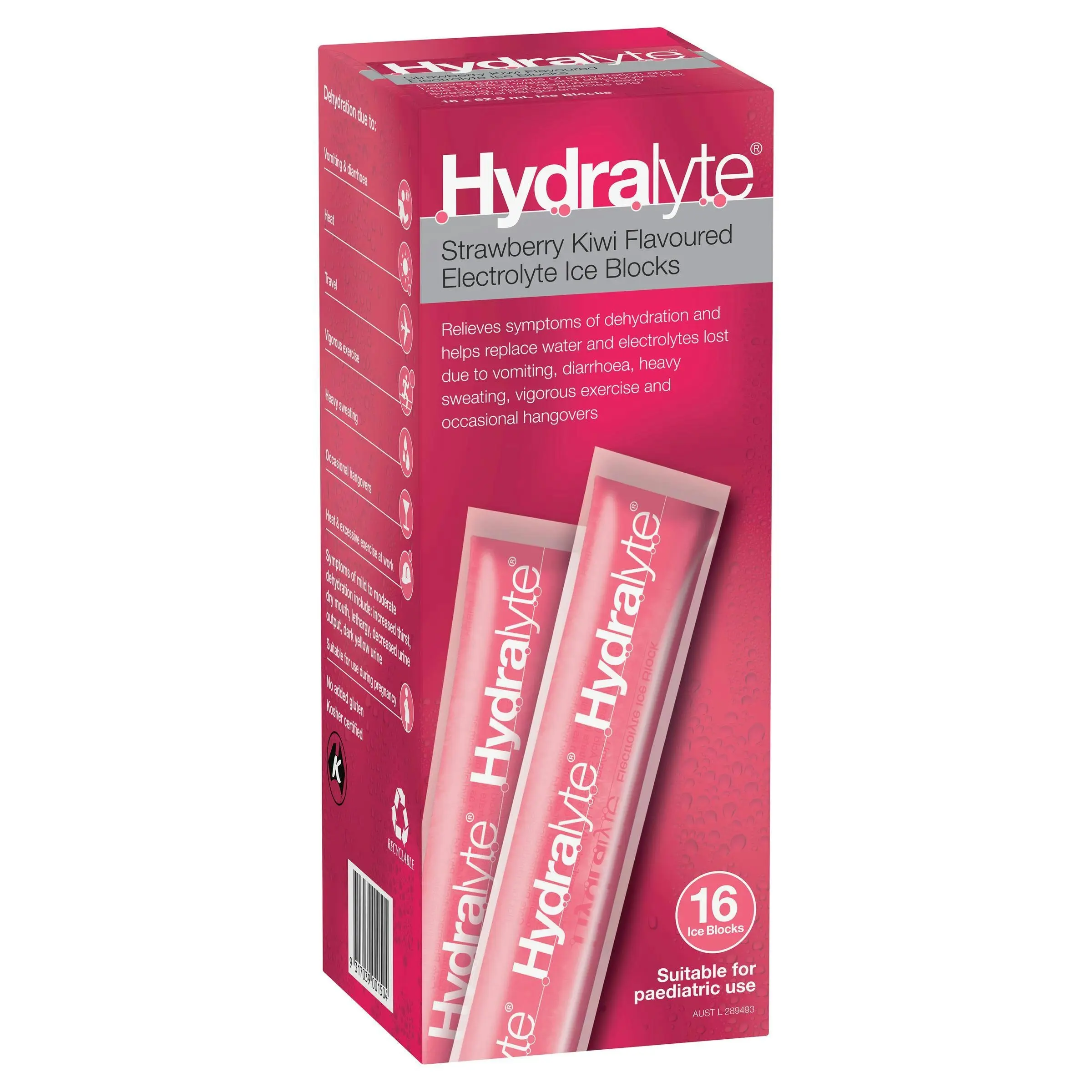 Hydralyte Electrolyte Ice Blocks Strawberry Kiwi 16 Pack - Health