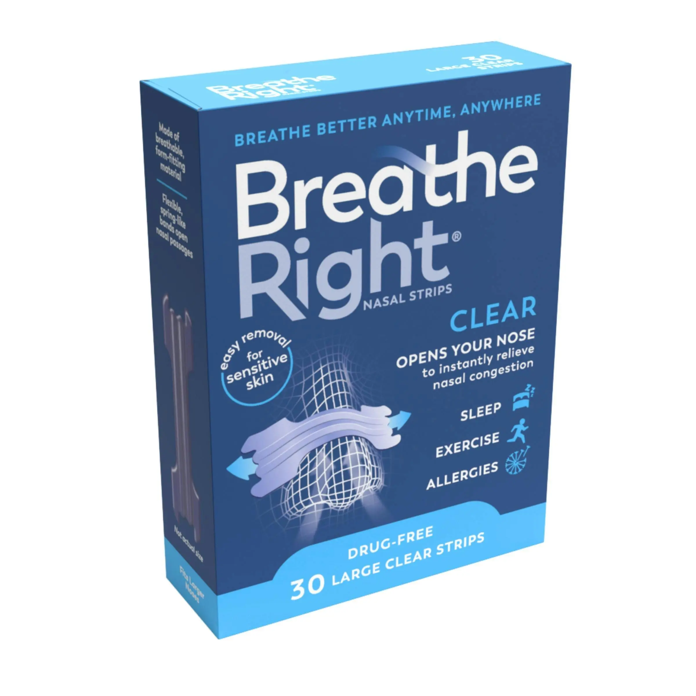 Breathe Right Nasal Strips Clear Large 30 Strips - Health
