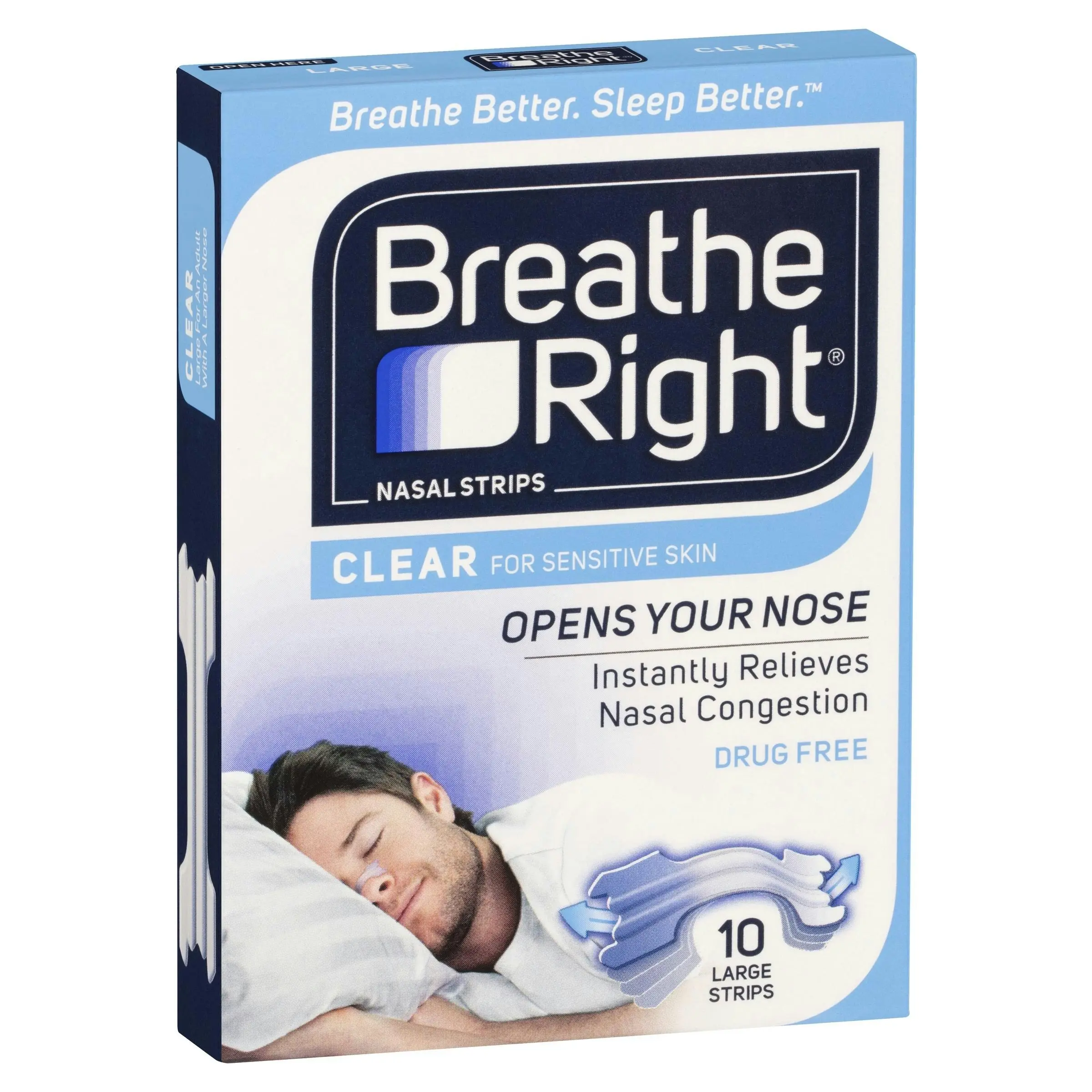 Breathe Right Nasal Strips Clear Large 10 Strips - Health