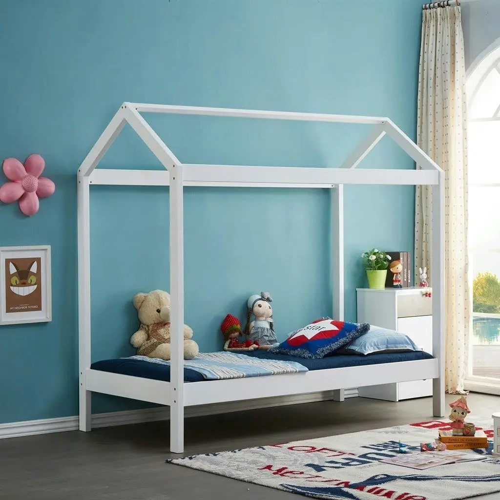 All 4 Kids Layla White Wooden House Single Bed - Furniture