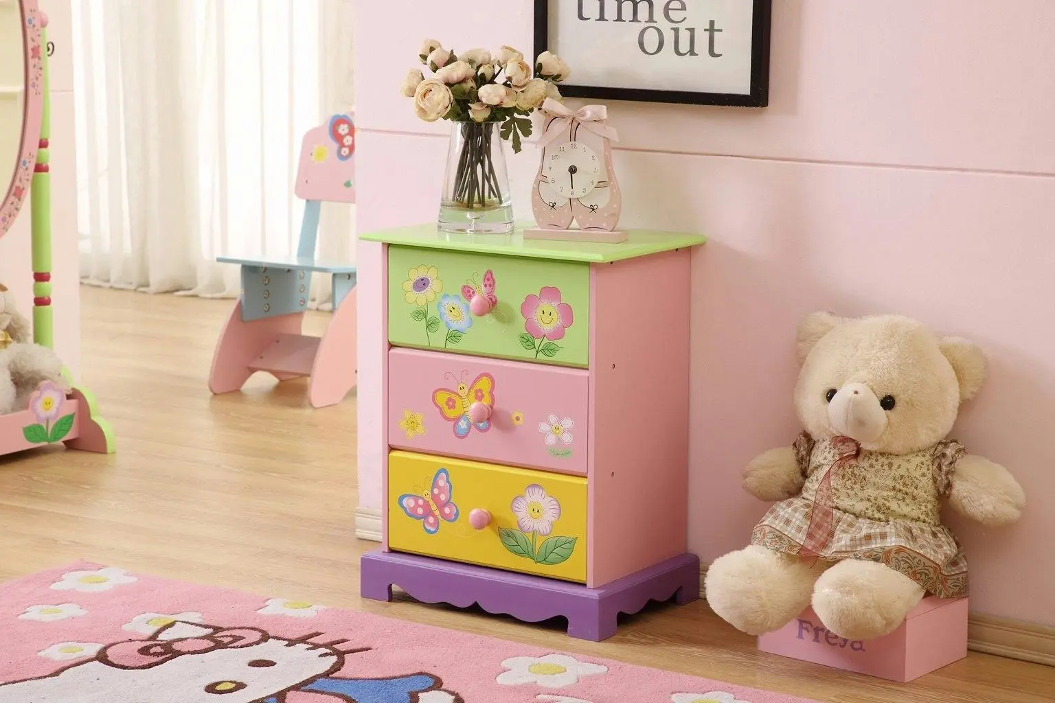 All 4 Kids Olivia the Fairy Girl’s 3 Drawer Bedside Table - Home & Garden