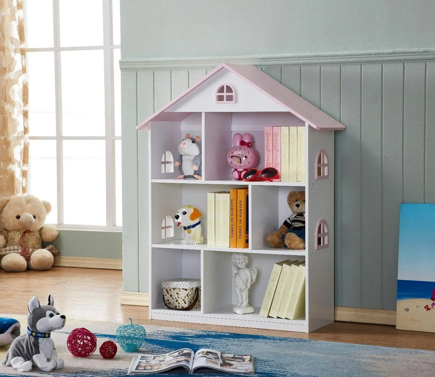 All 4 Kids Veronica Girls‘s Pink Roof Dollhouse Bookcase - Furniture