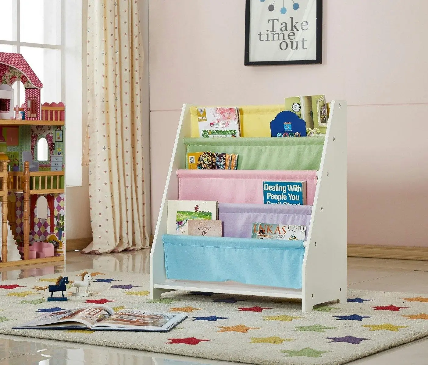 All 4 Kids Charlie White Kids Wooden Canvas Sling Magazine Bookcase - Furniture