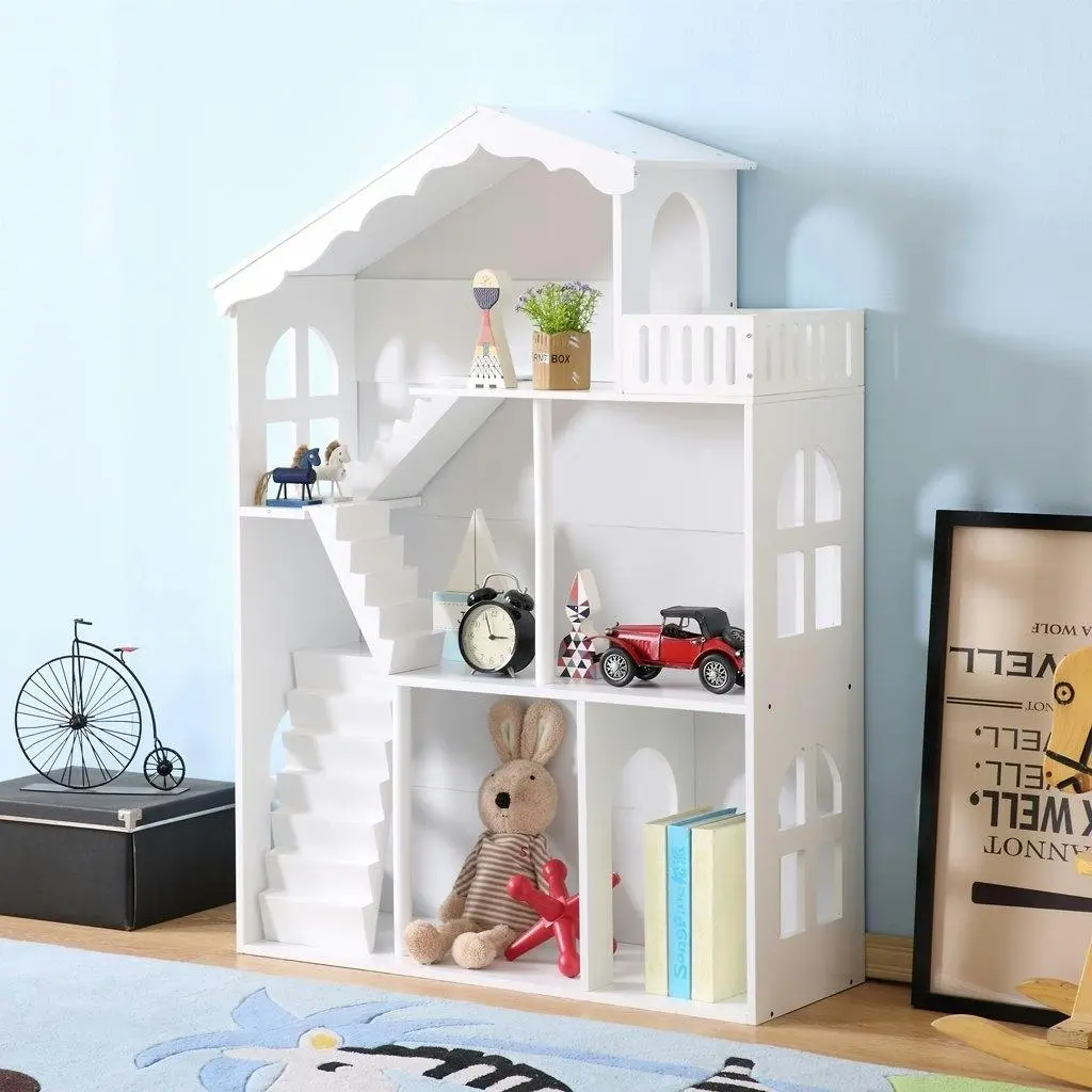 All 4 Kids Ella White Dollhouse Bookcase Book Shelf Storage Unit - Furniture