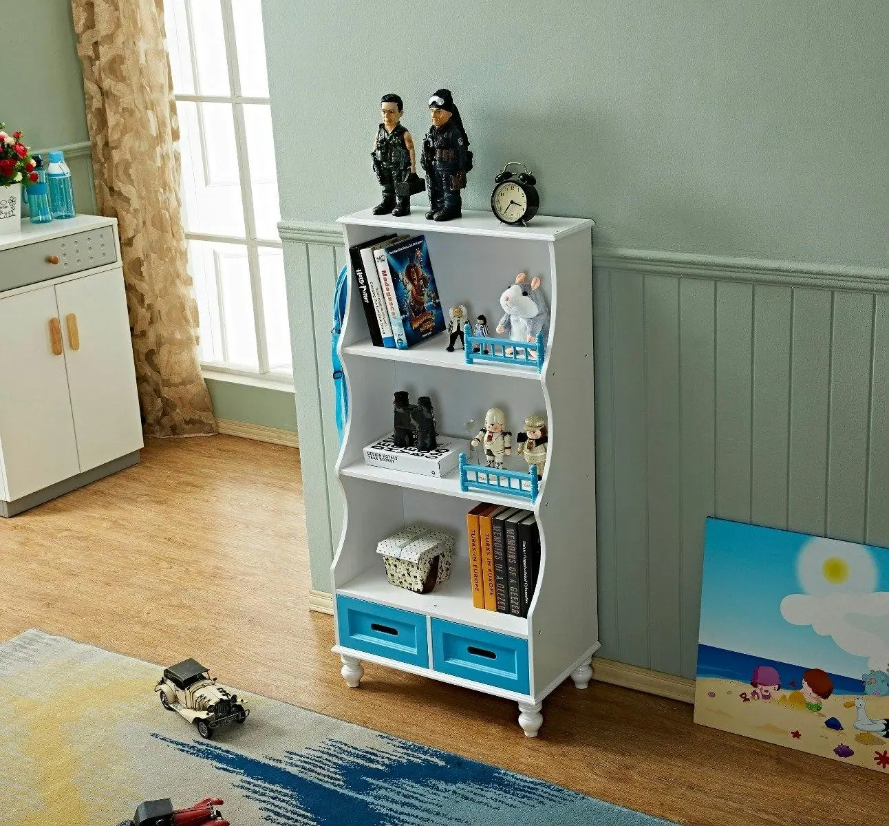 All 4 Kids Gloria Blue Bookcase Book Shelf Storage Unit - Furniture