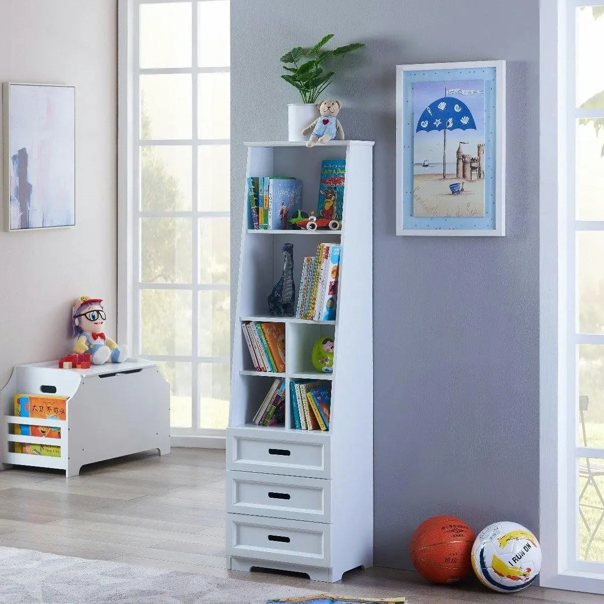 All 4 Kids Candice White Bookcase Book Shelf Storage Unit - Furniture