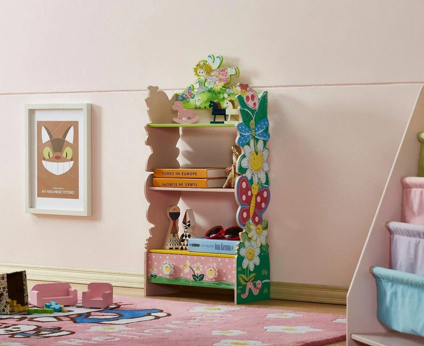 All 4 Kids Olivia the Fairy Girls Hand Painted 3 Tier Flower Bookcase with Drawers - Furniture