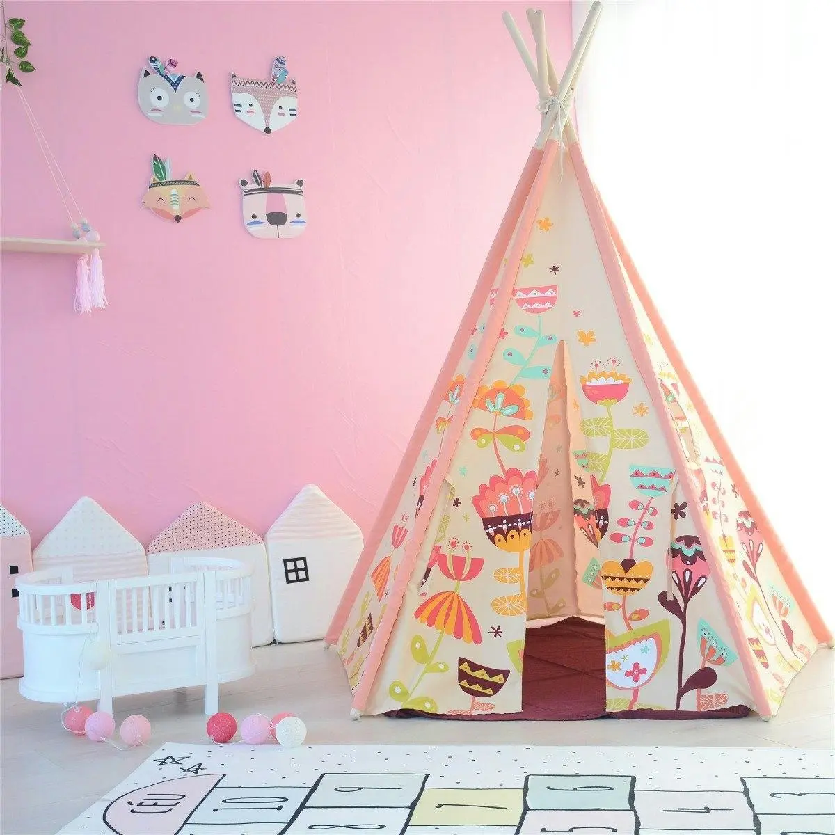 All 4 Kids Nora Large Pink Blooming Kids Teepee Tent - Toys & Games