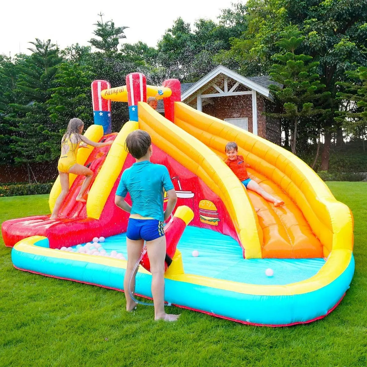 Air My Fun Summer Time Jumping Castle with Slide and Shooting Gun - Toys & Games