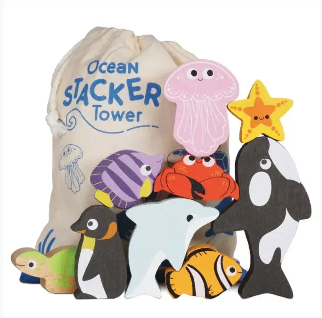 Le Toy Van Petilou Ocean Stacking Animals & Bag - Baby