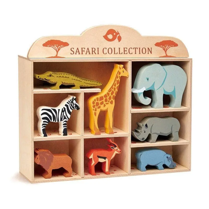 Tender Leaf Toys Wooden Safari Animal Display Shelf Set - Toys & Games