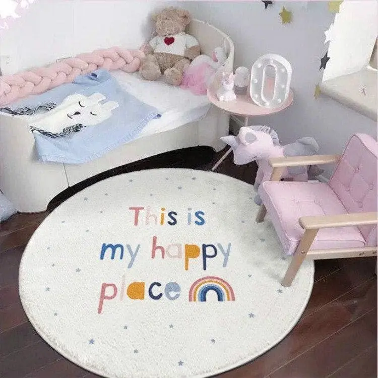 All 4 Kids This is My Happy Place Round Rug 160x160cm - Home & Garden
