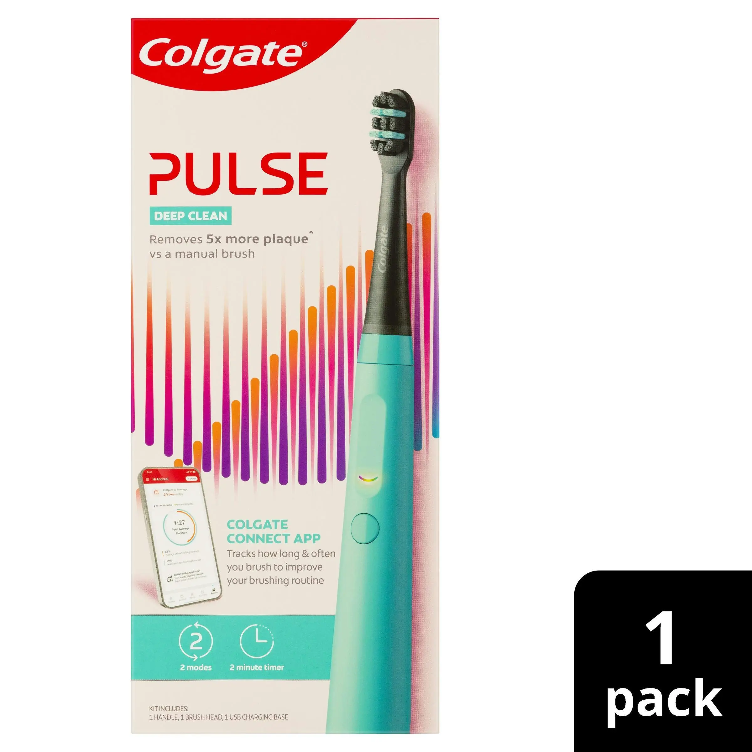 Colgate Pulse Rechargeable Deep Clean Electric Toothbrush, 1 Pack with Refill Head - Health