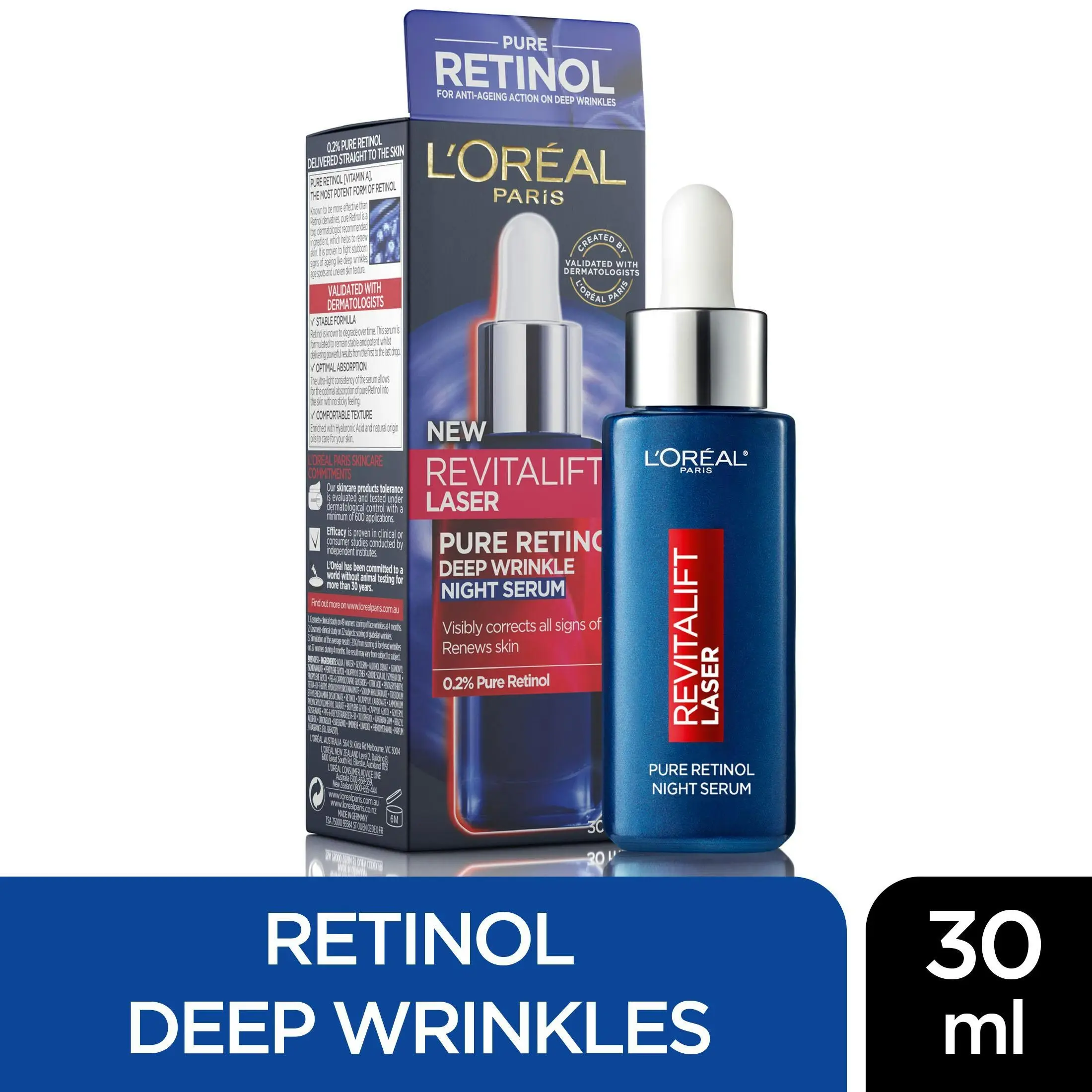 L'Oreal Revitalift Laser Pure Retinol Deep Wrinkle Night Serum 30ml - Beauty