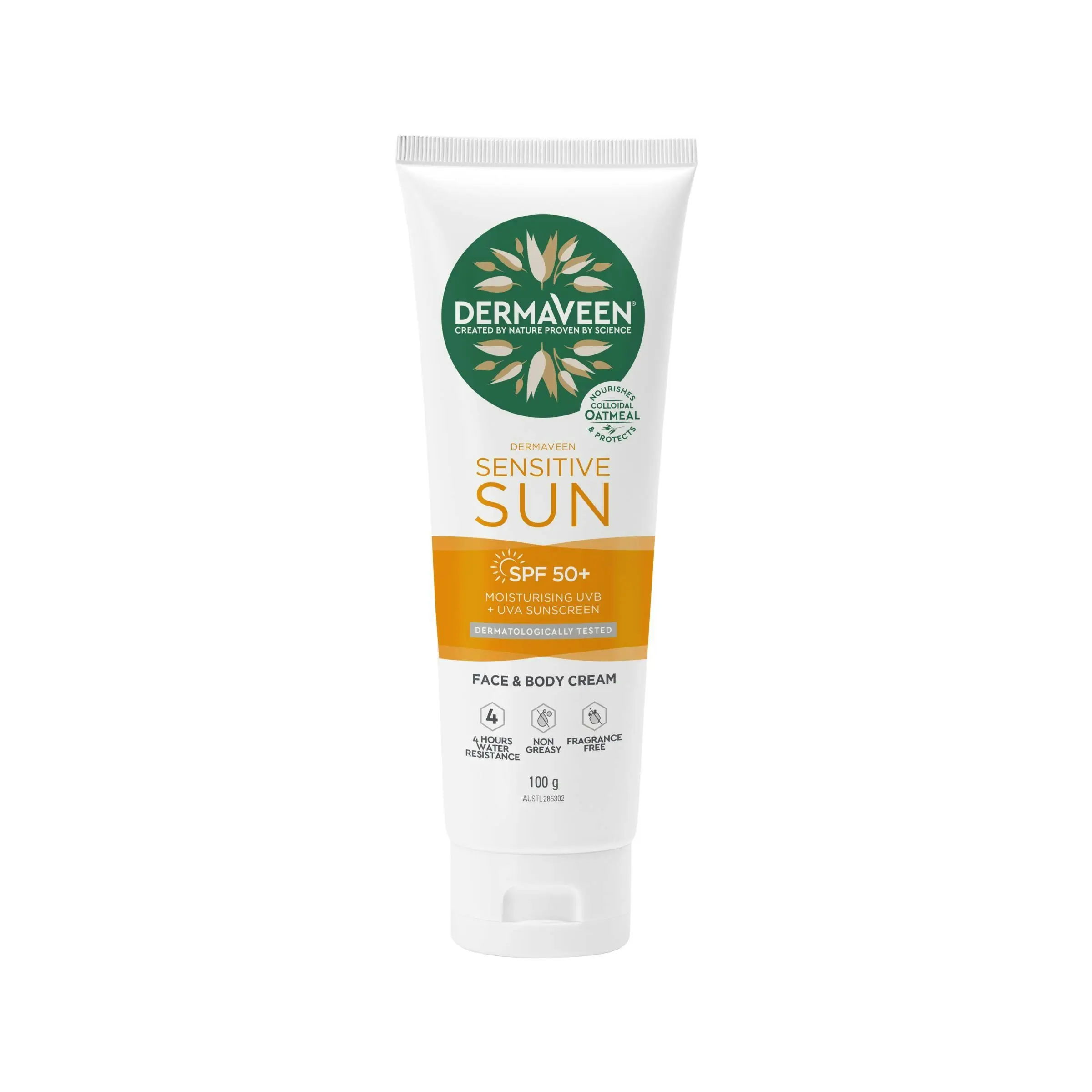 DermaVeen Sensitive Sun Face & Body Moisturiser SPF50+ 100g - Beauty