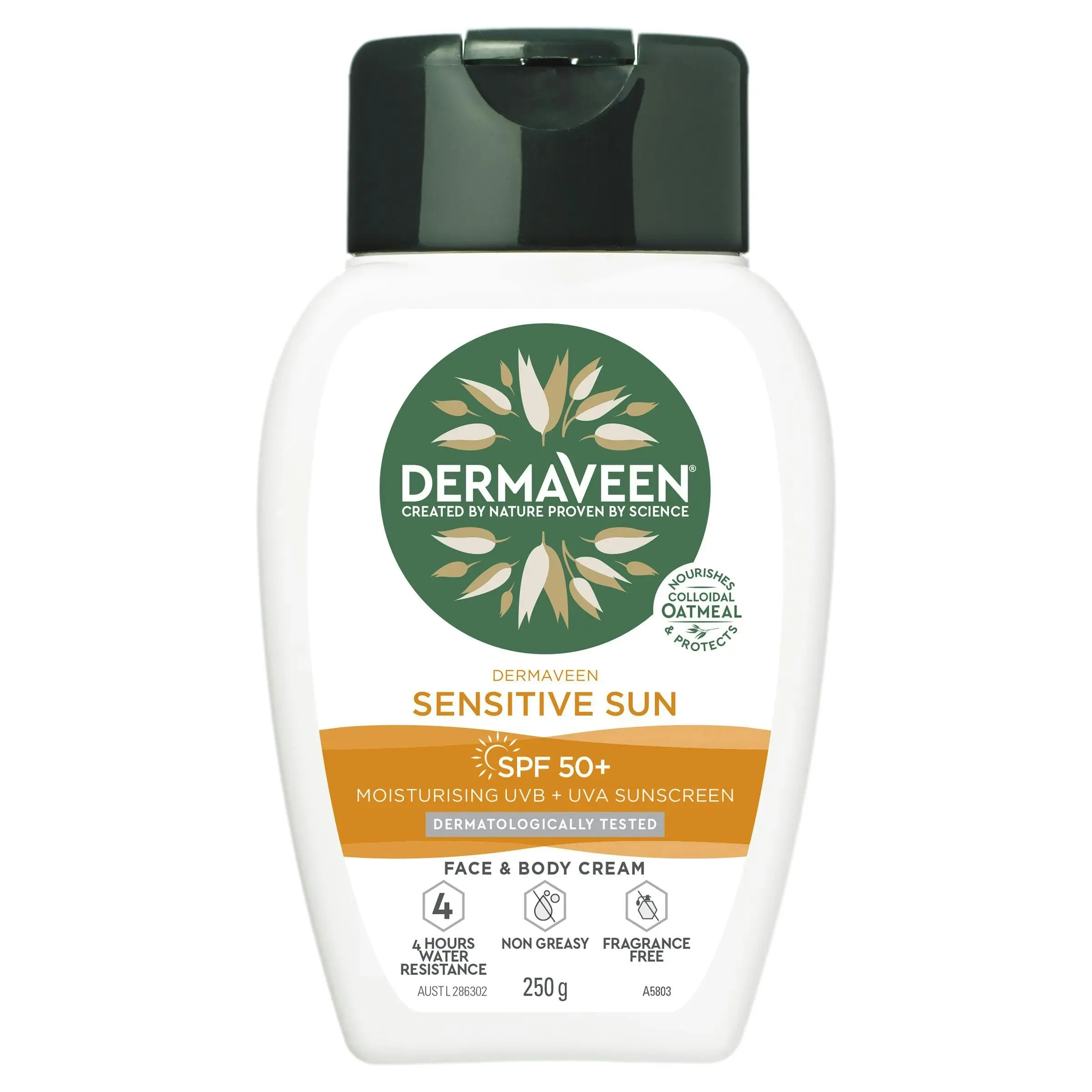 DermaVeen Sensitive Sun Face & Body Moisturiser SPF50+ 250g - Beauty